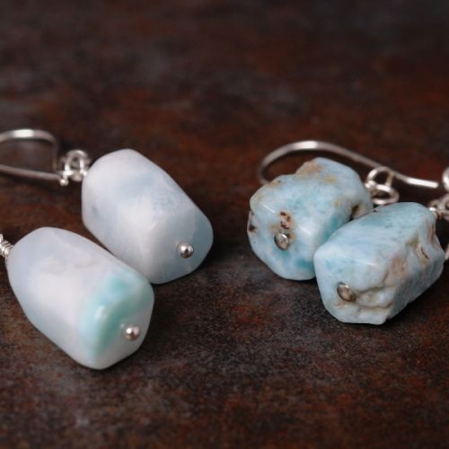 Handmade sterling silver larimar dangle earrings